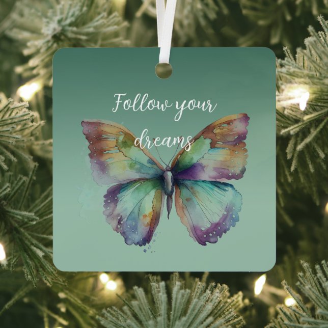 Lila Aqua Blue Mint Butterfliegen Ornament Aus Metall (InSitu)