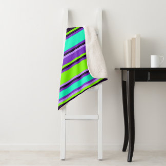 Lila, Aqua & Chartreuse Streifen Sherpa Blanket Sherpadecke