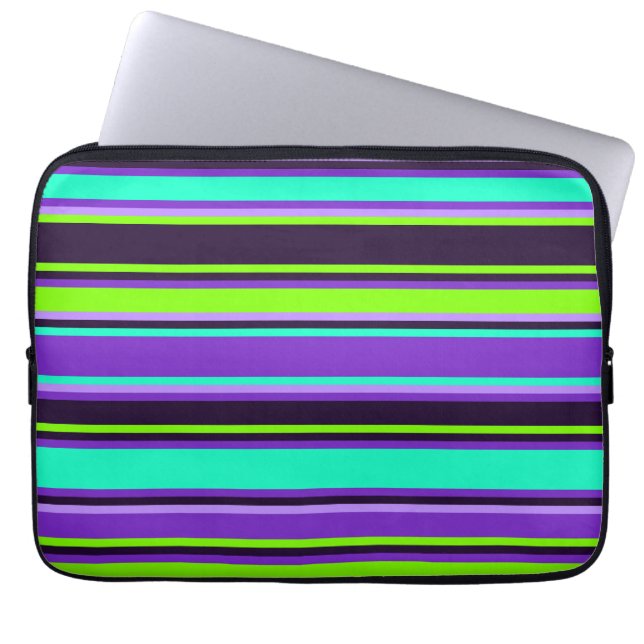 Lila, Aqua & Chartreuse Striped Electronics Bag Laptopschutzhülle (Vorderseite)