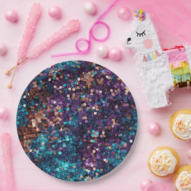 Lila Aqua Glam Bronze Mermaid Sparkle Pappteller (Party)