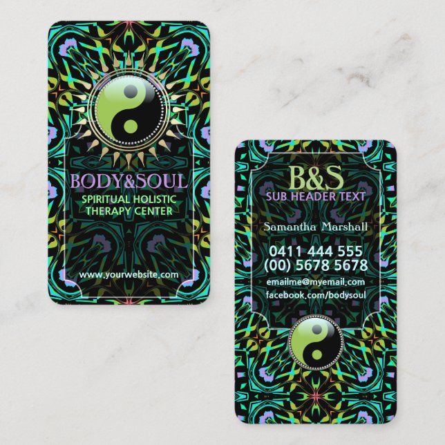 Lila Aqua Green Yin Yang Business Cards Visitenkarte (Vorne/Hinten)