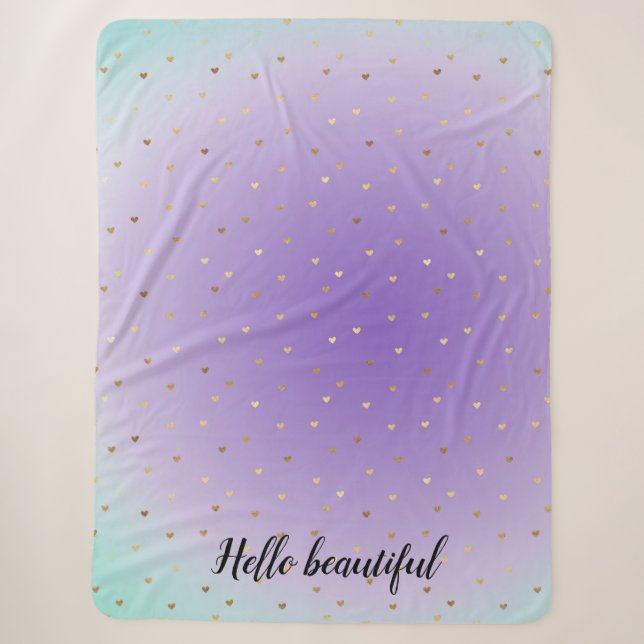 Lila Aqua Ombre Gold Hearts Sherpadecke (Vorderseite)