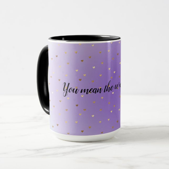 Lila Aqua Ombre Gold Hearts Tasse (Vorderseite Links)