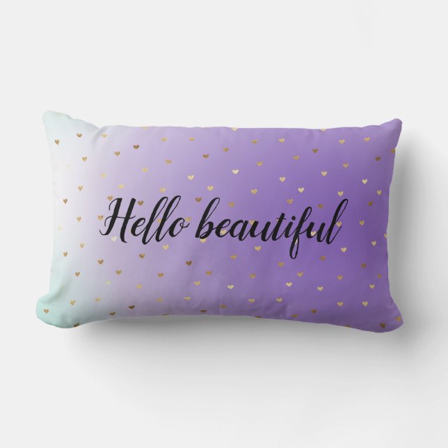 Lila Aqua Ombre Gold Herz personalisiert Lendenkissen (Vorderseite)