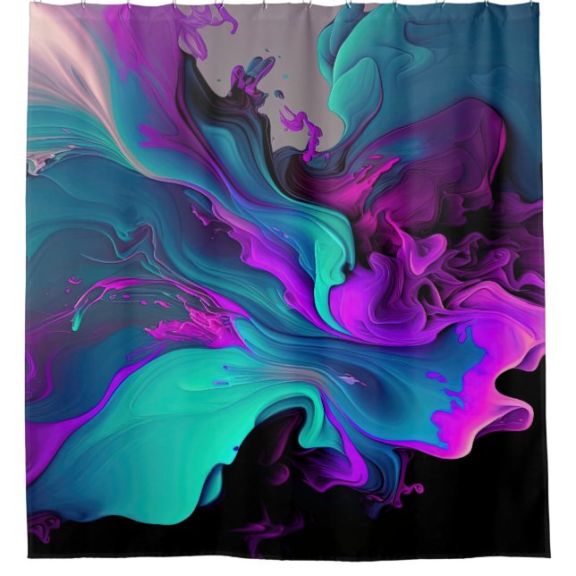 Lila Aqua Türkis Schönes Abstraktes Fluid Kunst Duschvorhang (Vorderseite)