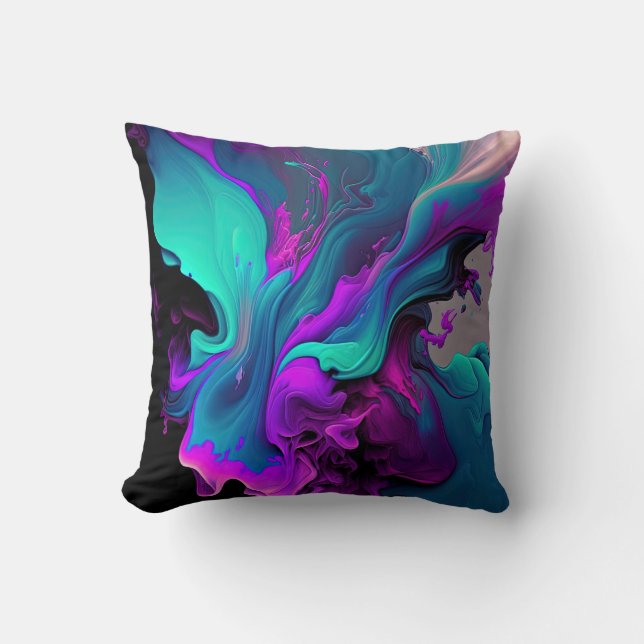 Lila Aqua Türkis Schönes Abstraktes Fluid Kunst Kissen (Vorderseite)