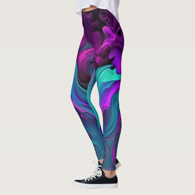 Lila Aqua Türkis Schönes Abstraktes Fluid Kunst Leggings (Links)