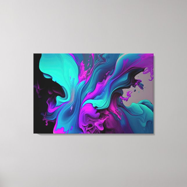 Lila Aqua Türkis Schönes Abstraktes Fluid Kunst Leinwanddruck (Vorderseite)