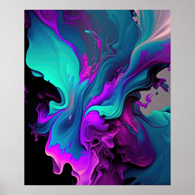 Lila Aqua Türkis Schönes Abstraktes Fluid Kunst Poster (Vorne)