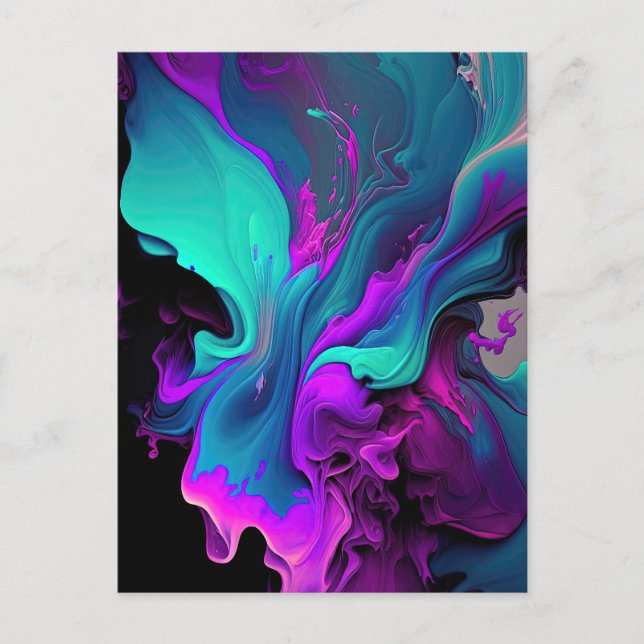 Lila Aqua Türkis Schönes Abstraktes Fluid Kunst Postkarte (Vorderseite)