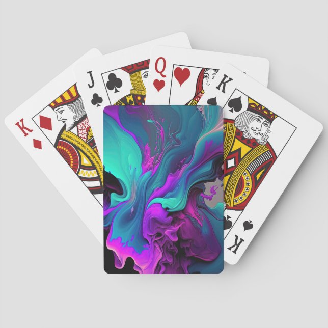Lila Aqua Türkis Schönes Abstraktes Fluid Kunst Spielkarten (Rückseite)