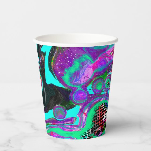 Lila, Aquamarin, blau, schwarz, Abstraktes Fluid Pappbecher (Rückseite)