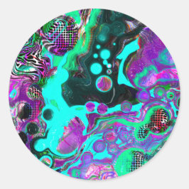Lila, Aquamarin, blau, schwarz, Abstraktes Fluid Runder Aufkleber