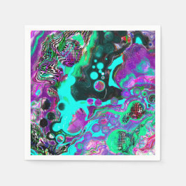 Lila, Aquamarin, blau, schwarz, Abstraktes Fluid Serviette