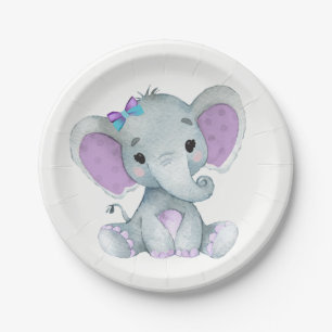 Lila aquamarine Baby-Dusche der Elefant-Platten-4, Pappteller