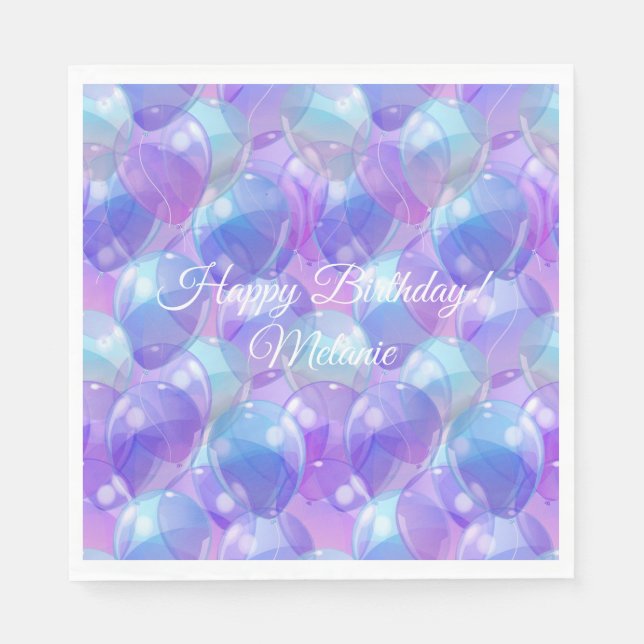 Lila Aquamarine Blue Birthday Party Ballons Serviette (Vorderseite)