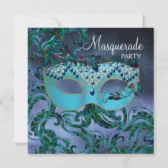 Lila Aquamarine Blue Masquerade Party Einladungen (Vorderseite)
