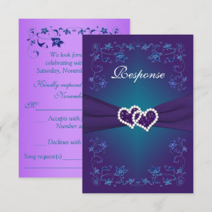 Lila, Aquamarine Blumenhörer Hochzeit RSVP Einladung