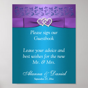 Lila, Aquamarine Blumenhörer Hochzeitssymbol 2 Poster