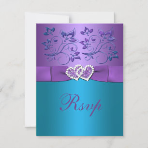 Lila, Aquamarine Blumenhörnchen-Monogramm-Hochzeit RSVP Karte