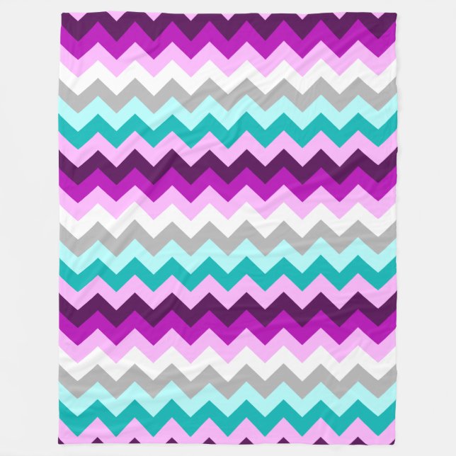 Lila Aquamarine Chevronen Grosses Fleece Blanket (Vorderseite)