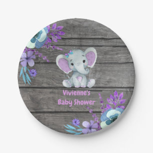 Lila Aquamarine Elefantenplatte 4 Kinderdusche, Ge Pappteller