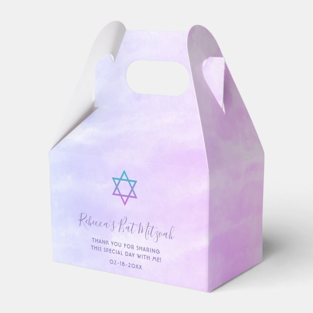 Lila Aquamarine Gefärbte Krawatte Bat Mitzvah Geschenkschachtel (Vorderseite)