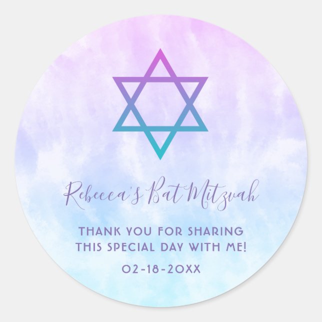 Lila Aquamarine Gefärbte Krawatte Bat Mitzvah Runder Aufkleber (Vorderseite)