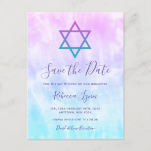 Lila Aquamarine Gefärbte Krawatte Bat Mitzvah Save Ankündigungspostkarte