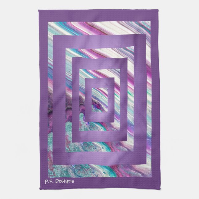 Lila Aquamarine Geometrie Abstrakt Geschirrtuch (Vertikal)