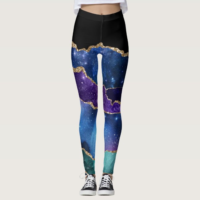 Lila Aquamarine Gold Glitzer Marmor Leggings (Vorderseite)
