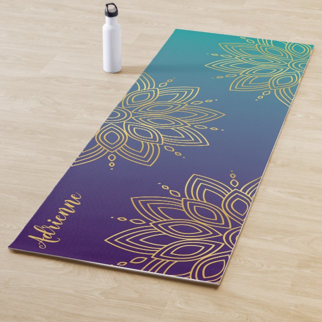 Lila Aquamarine Imitat Gold Mandala Yogamatte (Beispiel)