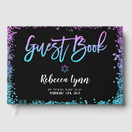 Lila Aquamarine Imitate Glitzer Bat Mitzvah Gästebuch