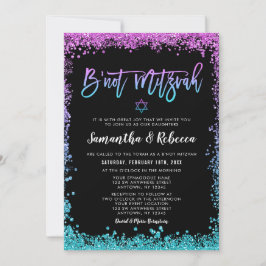 Lila Aquamarine Imitate Glitzer B'not Mitzvah Einladung
