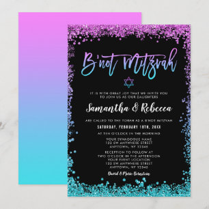 Lila Aquamarine Imitate Glitzer B'not Mitzvah Einladung