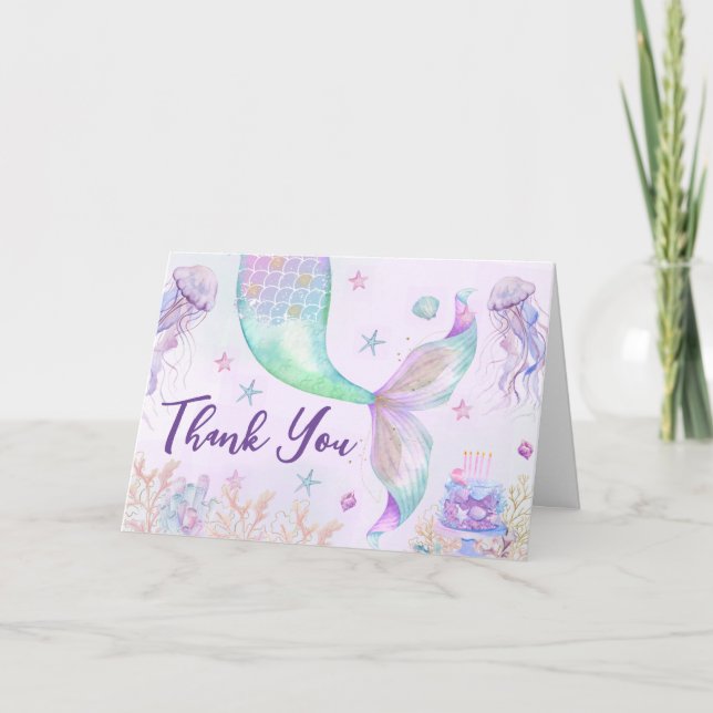 Lila Aquamarine kleine Meerjungfrau Vielen Dank Dankeskarte (Vorderseite)