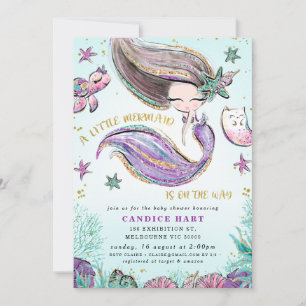 Lila Aquamarine Kleine Mermaid Babydusche Einladung