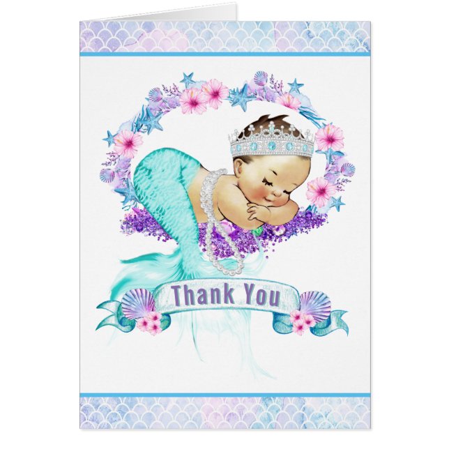 Lila Aquamarine Mermaid Kinderdusche Danke, Karten (Vorne)
