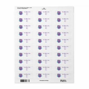 Lila Aquamarine Owl Address Labels