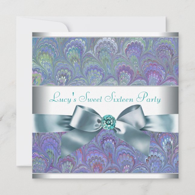 Lila Aquamarine Peacock Paisley Birthday Party Einladung (Vorderseite)