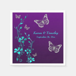 Lila Aquamarine Silberblume, Schmetterlinge Napkin Serviette