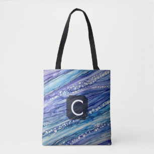 Lila, Aquamarine und blaue Abstrakte Liquid Art Tasche