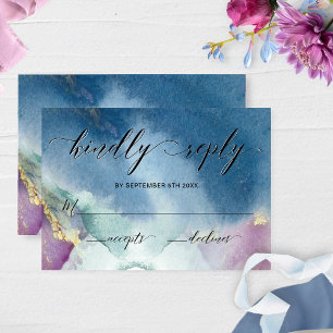 Lila, Aquamarine und blaue Wasserfarbenhochzeit RS RSVP Karte