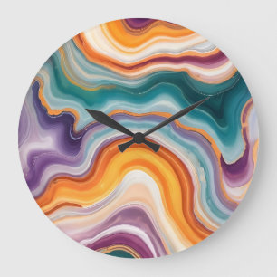 Lila, Aquamarine und goldene Agate Große Wanduhr