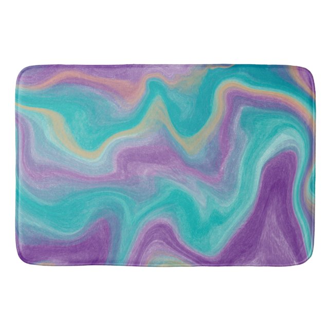Lila, Aquamarine und goldene Wirbel Fluid Art Badematte (Vorderseite)