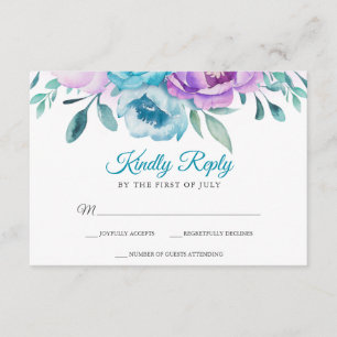Lila Aquamarine Wasserfarbe Floral Bat Mitzvah UAW RSVP Karte
