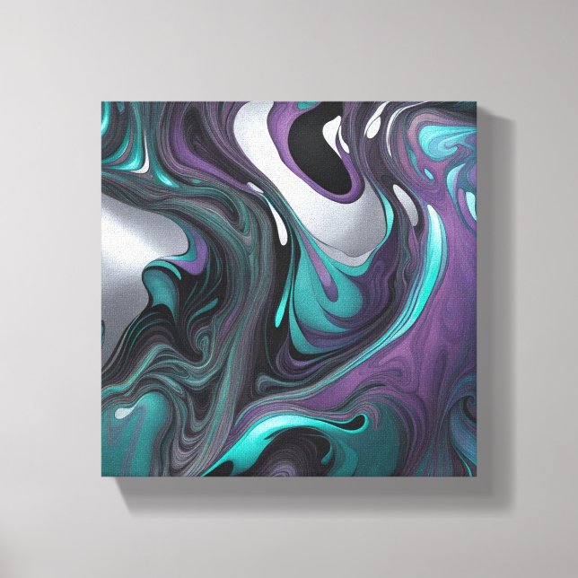 Lila Aquamarine Wirbel Art Abstrakt Leinwanddruck (Vorderseite)