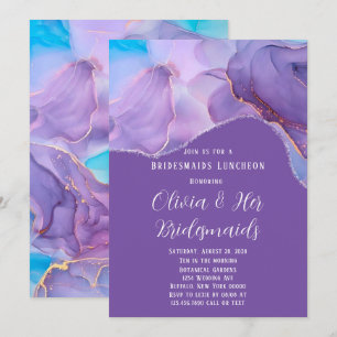 Lila Aquamariner Alkohol Tinte Bridesmaids Luncheo Einladung