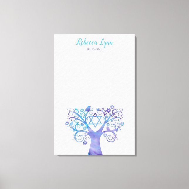 Lila Aquamariner Aquarellbaum Bat Mitzvah Leinwanddruck (Vorderseite)