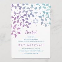 Lila + Aquamariner Baum Bat Mitzvah Einladungen